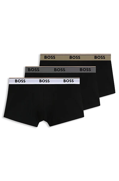 Three-pack of logo-waistband trunks stretch cotton