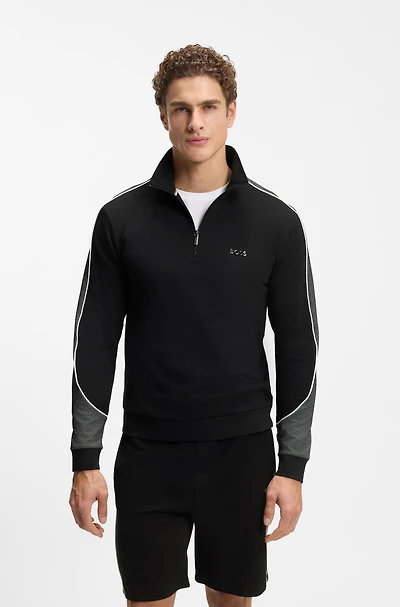 Contrast-detail zip-neck sweatshirt a cotton blend