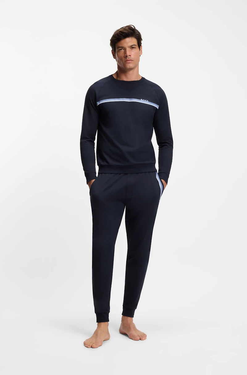 Cotton-terry sweatshirt with logo and stripe