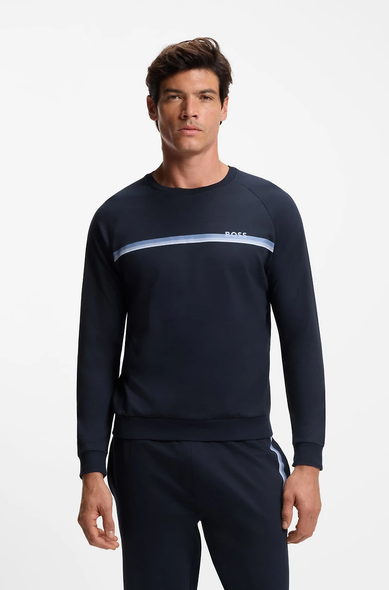 Cotton-terry sweatshirt with logo and stripe