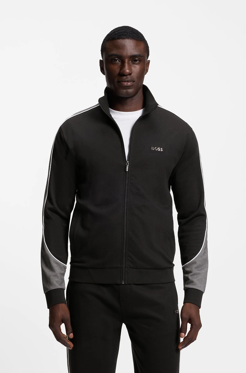 Contrast-detail zip-up jacket a cotton blend