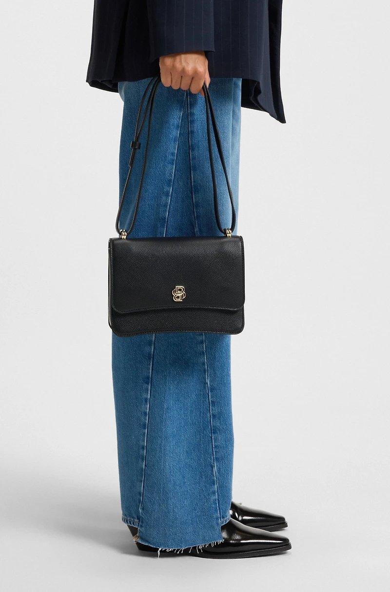 Leather crossbody bag with Double B monogram trim