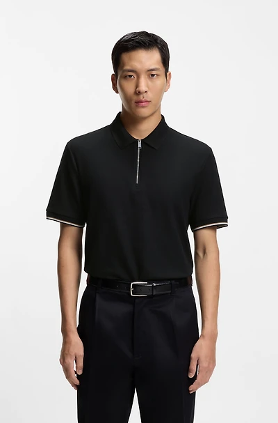 Cotton-piqué polo shirt with zip neck