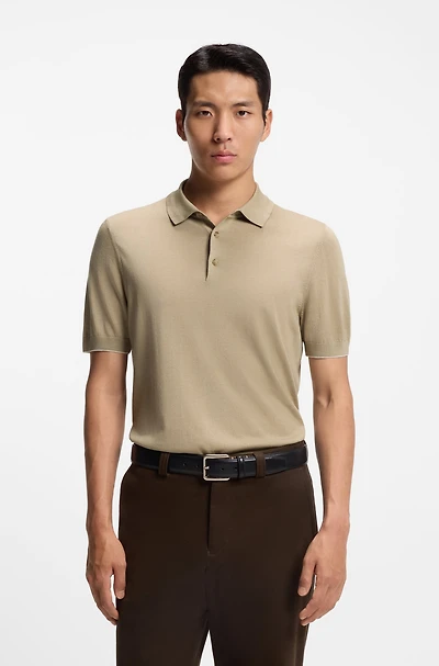 Knit polo shirt silk and cotton