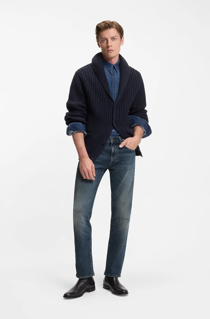 BECKHAM x BOSS blue slim-fit jeans stretch denim