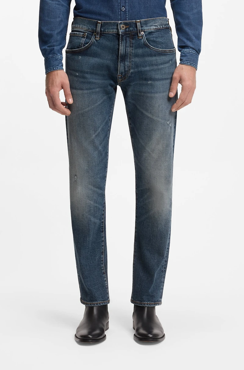 BECKHAM x BOSS blue slim-fit jeans stretch denim