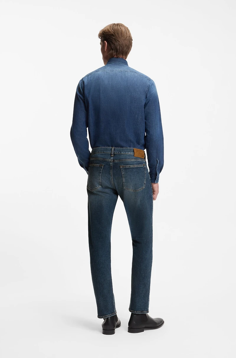 BECKHAM x BOSS blue slim-fit jeans stretch denim