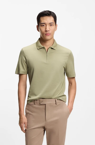 Cotton-silk polo shirt with zip neck