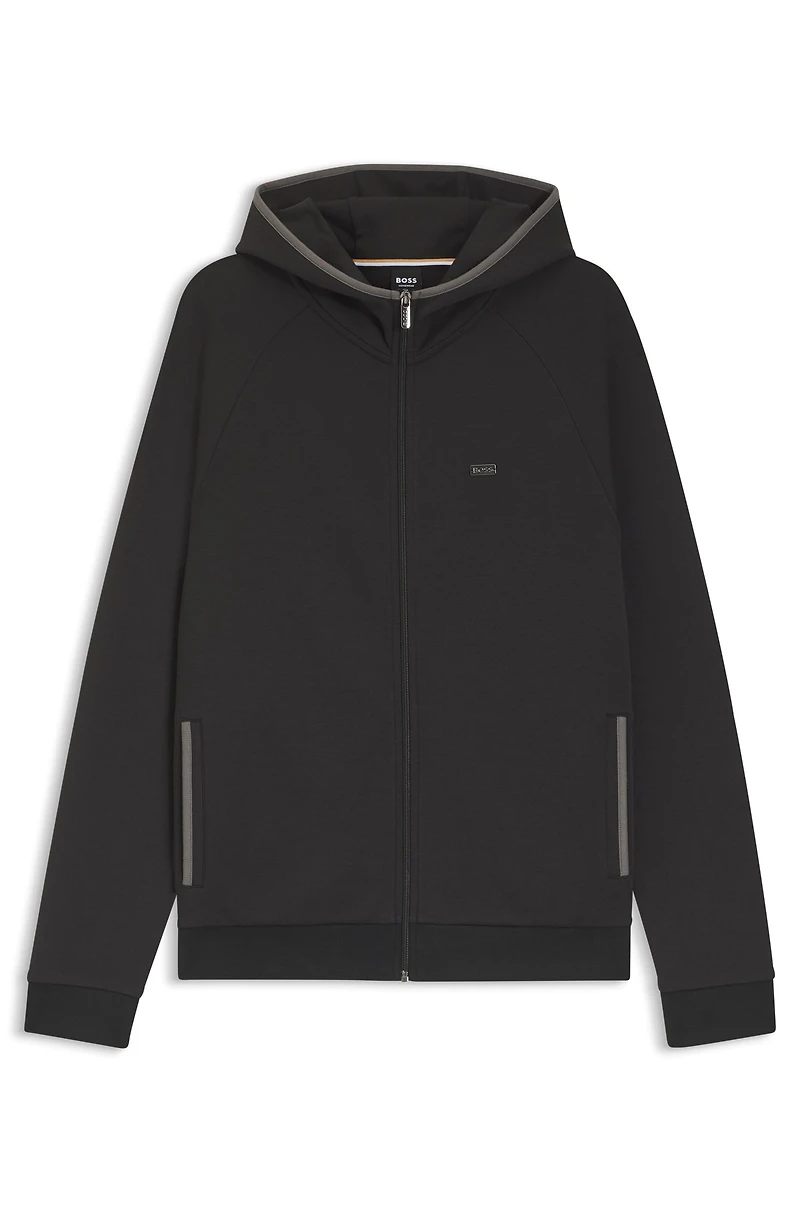 Contrast-binding zip-up hoodie a cotton blend