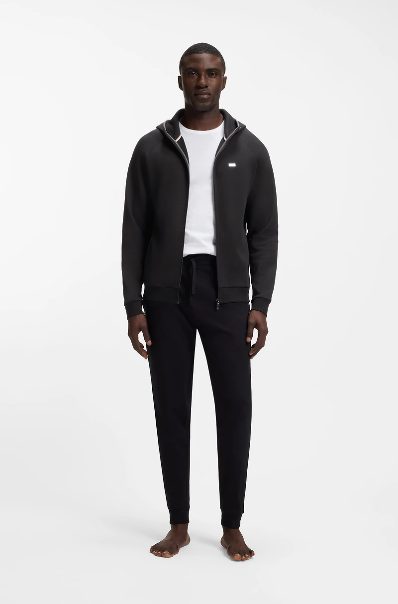 Contrast-binding zip-up hoodie a cotton blend