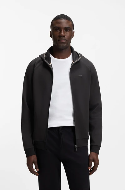 Contrast-binding zip-up hoodie a cotton blend