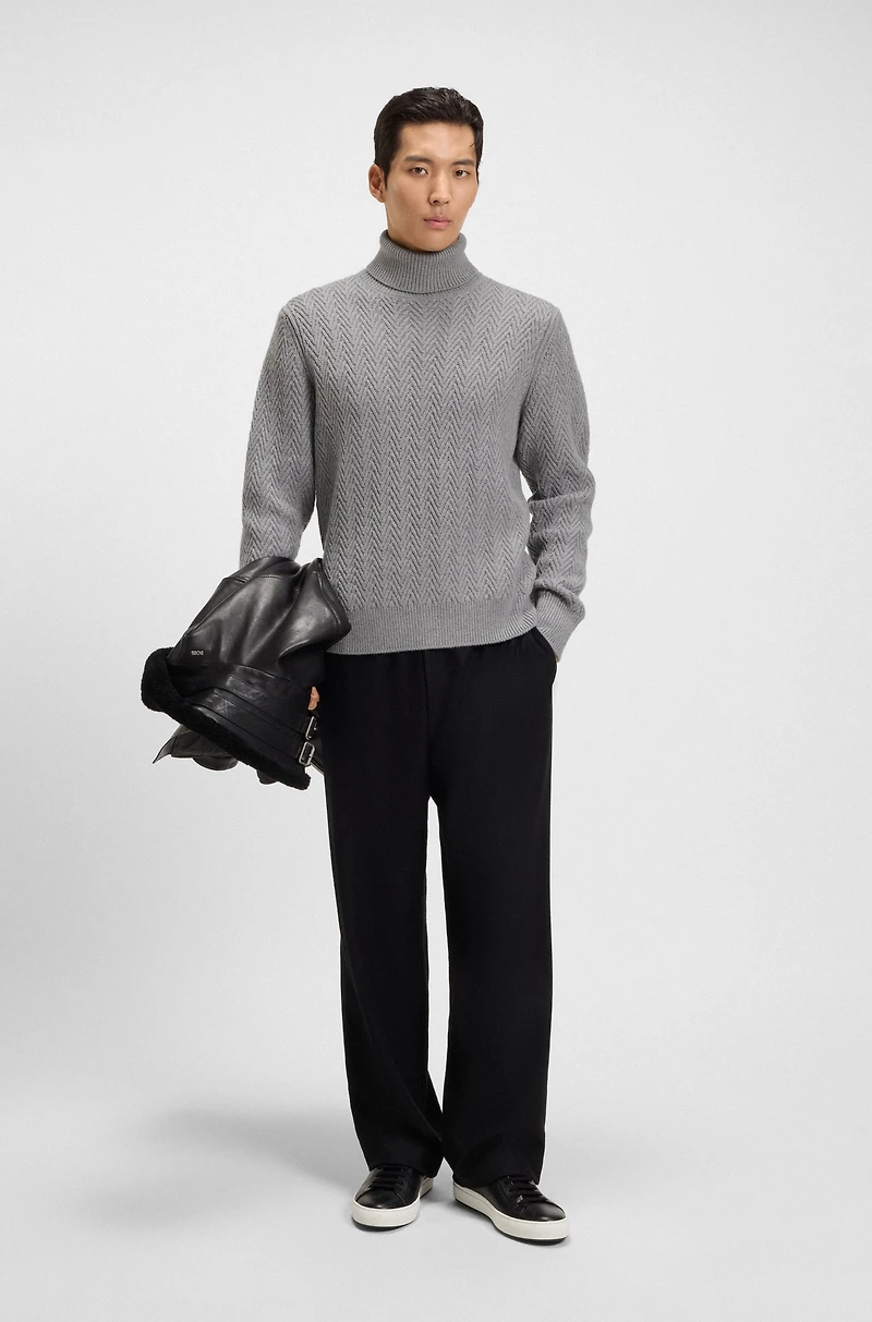 Rollneck sweater herringbone virgin wool