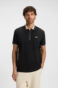 Zip-placket polo shirt cotton piqu