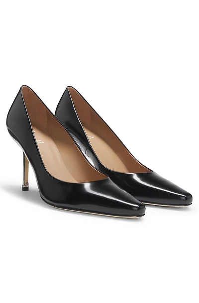 Leather pumps with silver-tone heel