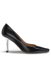 Leather pumps with silver-tone heel