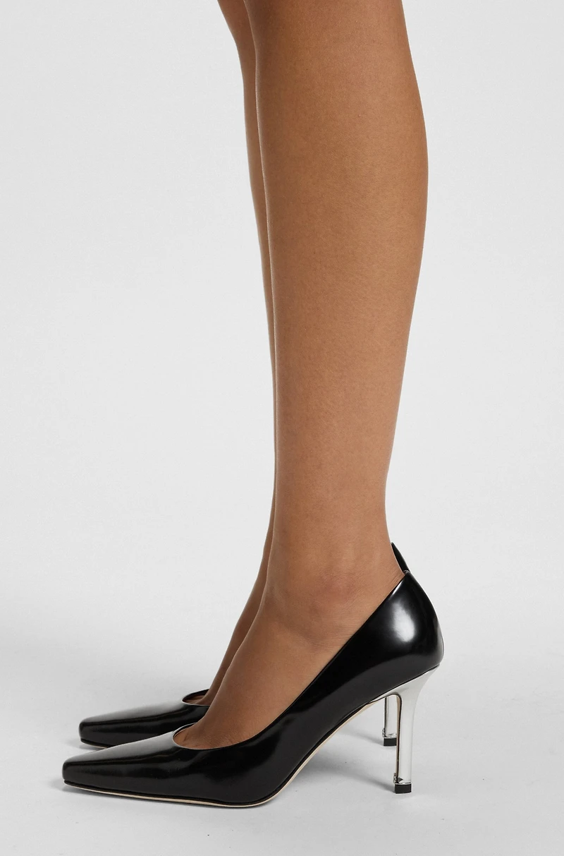 Leather pumps with silver-tone heel