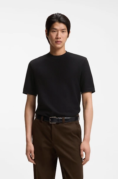 Basket-weave T-shirt mercerised cotton