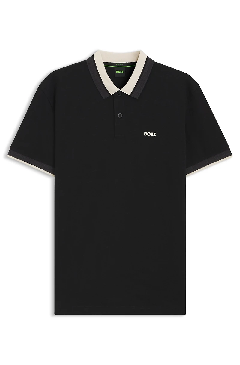 Stripe-collar polo shirt cotton piqu