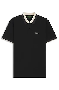 Stripe-collar polo shirt cotton piqu