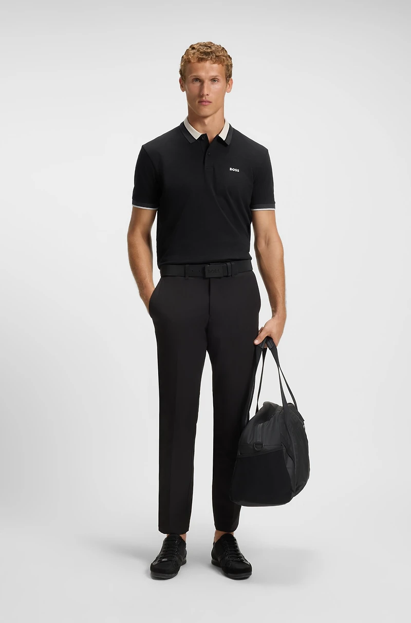 Stripe-collar polo shirt cotton piqu