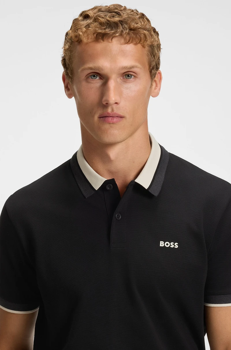 Stripe-collar polo shirt cotton piqu