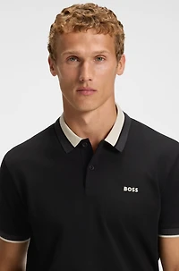 Stripe-collar polo shirt cotton piqu
