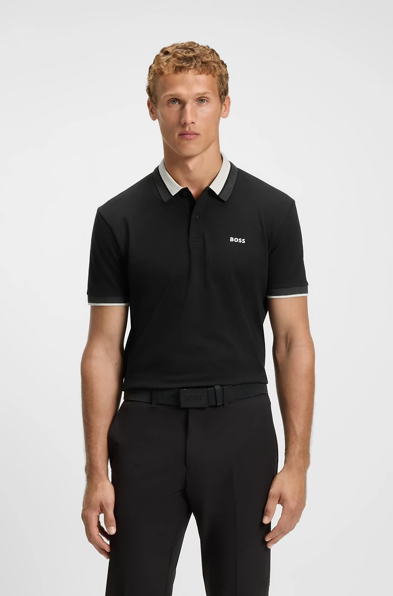 Stripe-collar polo shirt cotton piqu