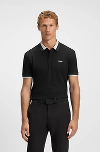 Stripe-collar polo shirt cotton piqu