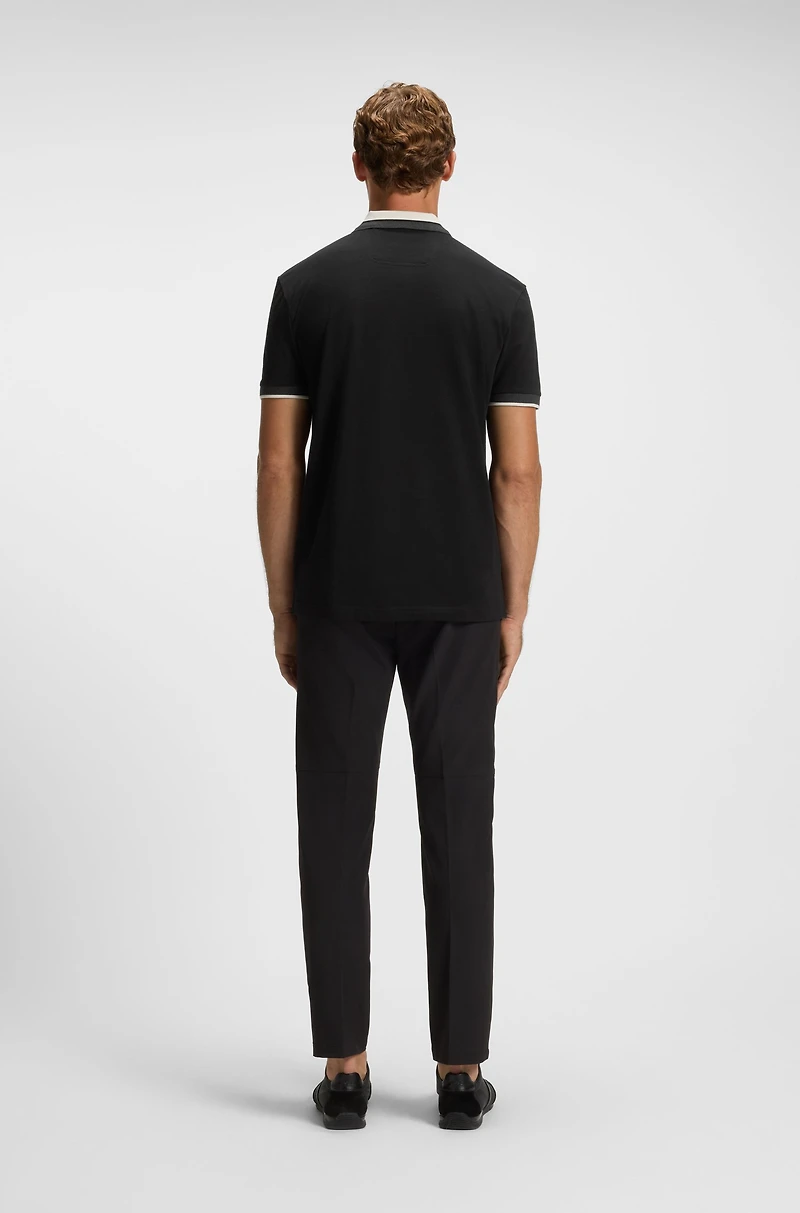 Stripe-collar polo shirt cotton piqu