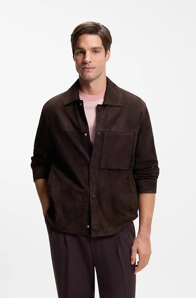Suede jacket with snap closure