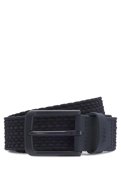 Woven belt with leather trims and logo detail