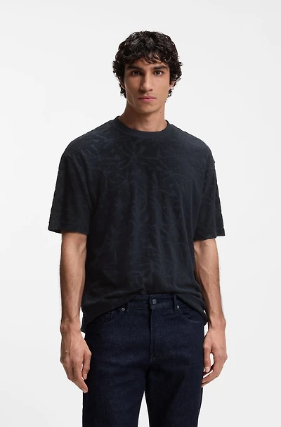 Floral-jacquard T-shirt a cotton blend