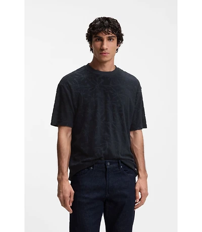 Floral-jacquard T-shirt a cotton blend