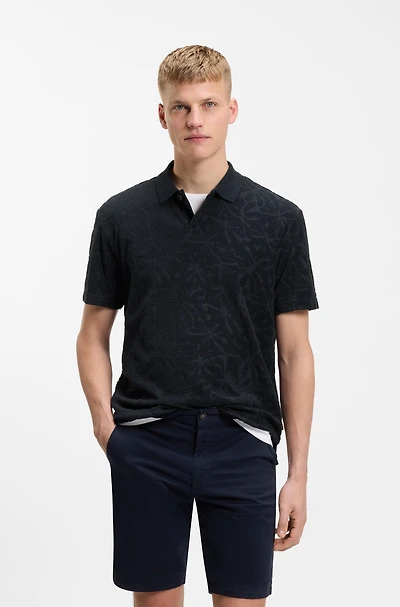 Floral-jacquard polo shirt a cotton blend