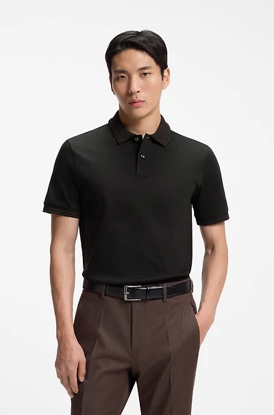 Stripe-trim slim-fit polo shirt mercerised cotton