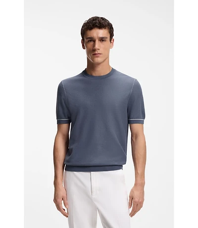 Horizontal-stripe knit T-shirt a cotton blend