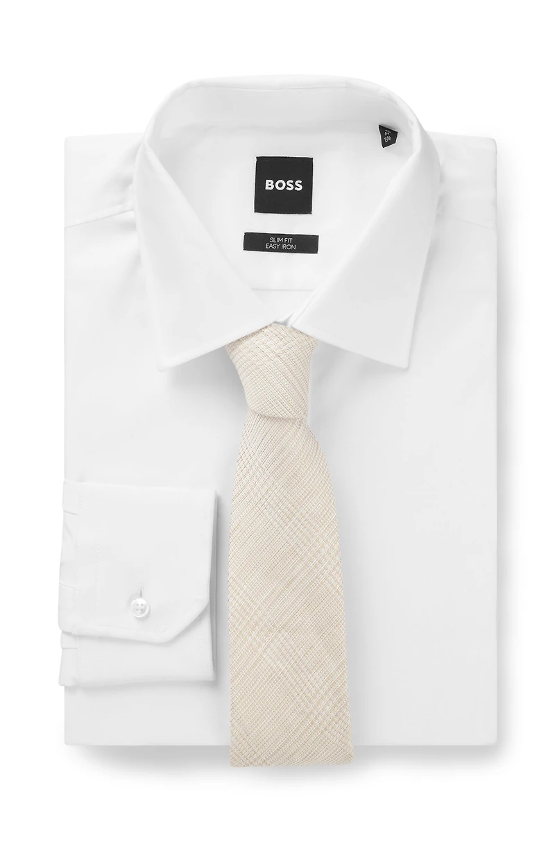 Checked tie in Italian-made linen and silk