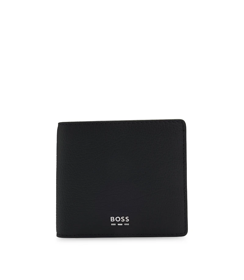 Billfold wallet with silver-tone logo and coin pocket