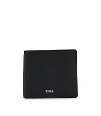 Billfold wallet with silver-tone logo and coin pocket