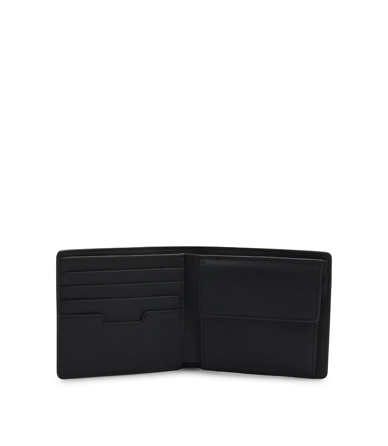 Billfold wallet with silver-tone logo and coin pocket