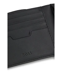 Billfold wallet with silver-tone logo and coin pocket