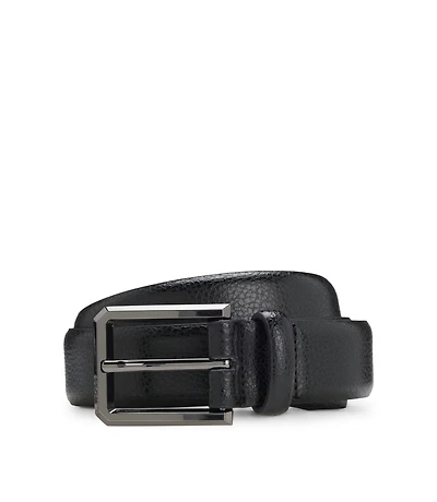 Grained-leather belt with gunmetal buckle