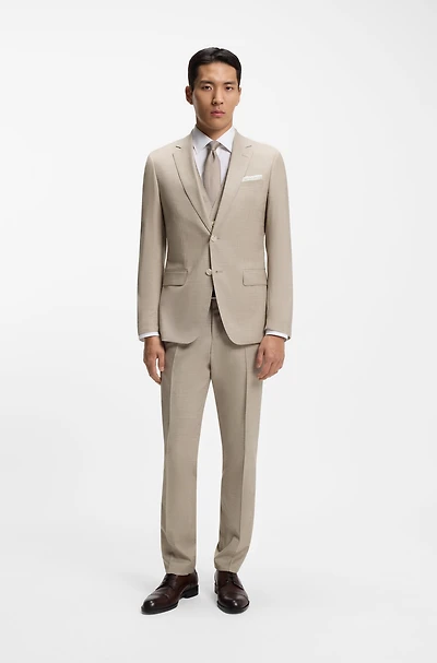 Three-piece slim-fit suit patterned stretch wool