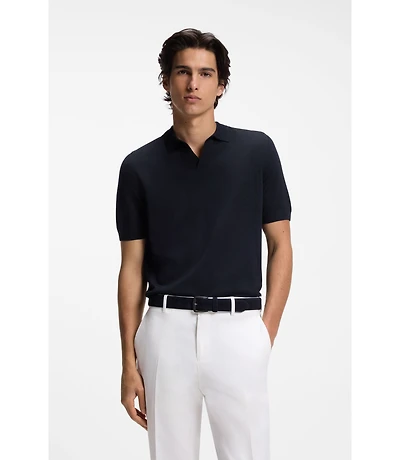 Merino wool knit polo with Johnny collar
