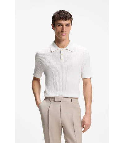 Cable-knit polo sweater cotton and cashmere