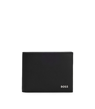 Structured billfold wallet with silver-tone logo lettering