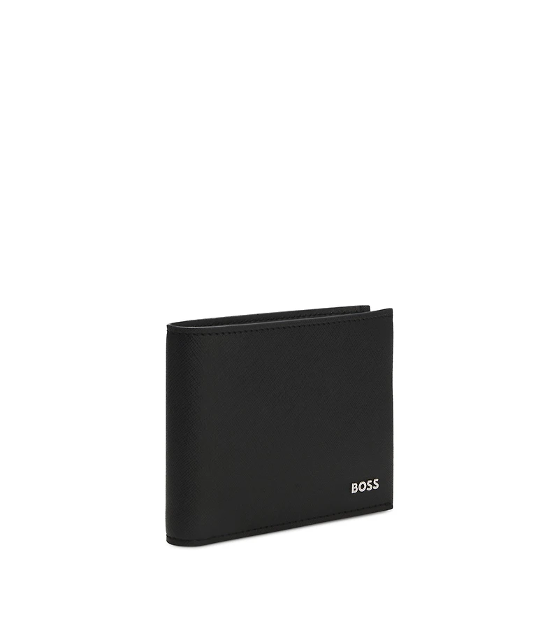 Structured billfold wallet with silver-tone logo lettering