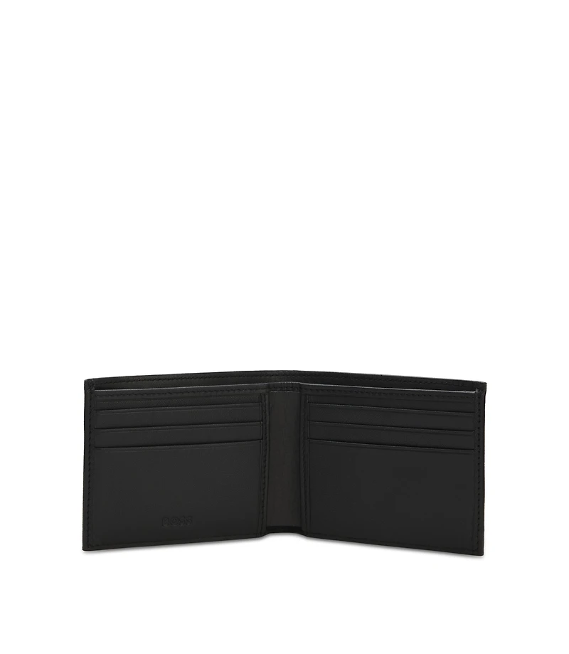 Structured billfold wallet with silver-tone logo lettering