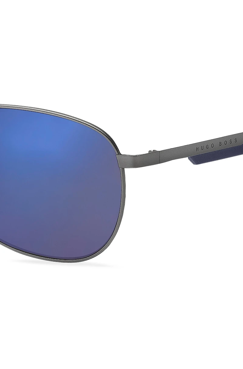 Sporty metal sunglasses with blue accents