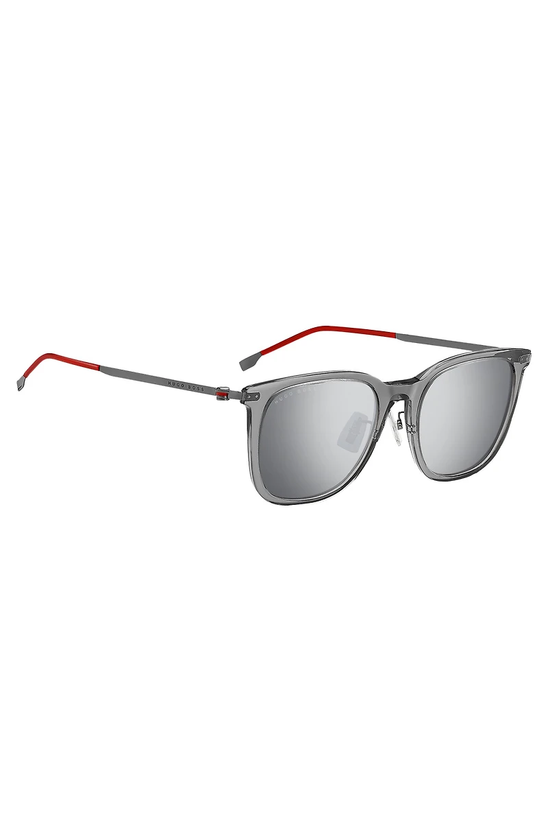 Gray-acetate sunglasses with red accents